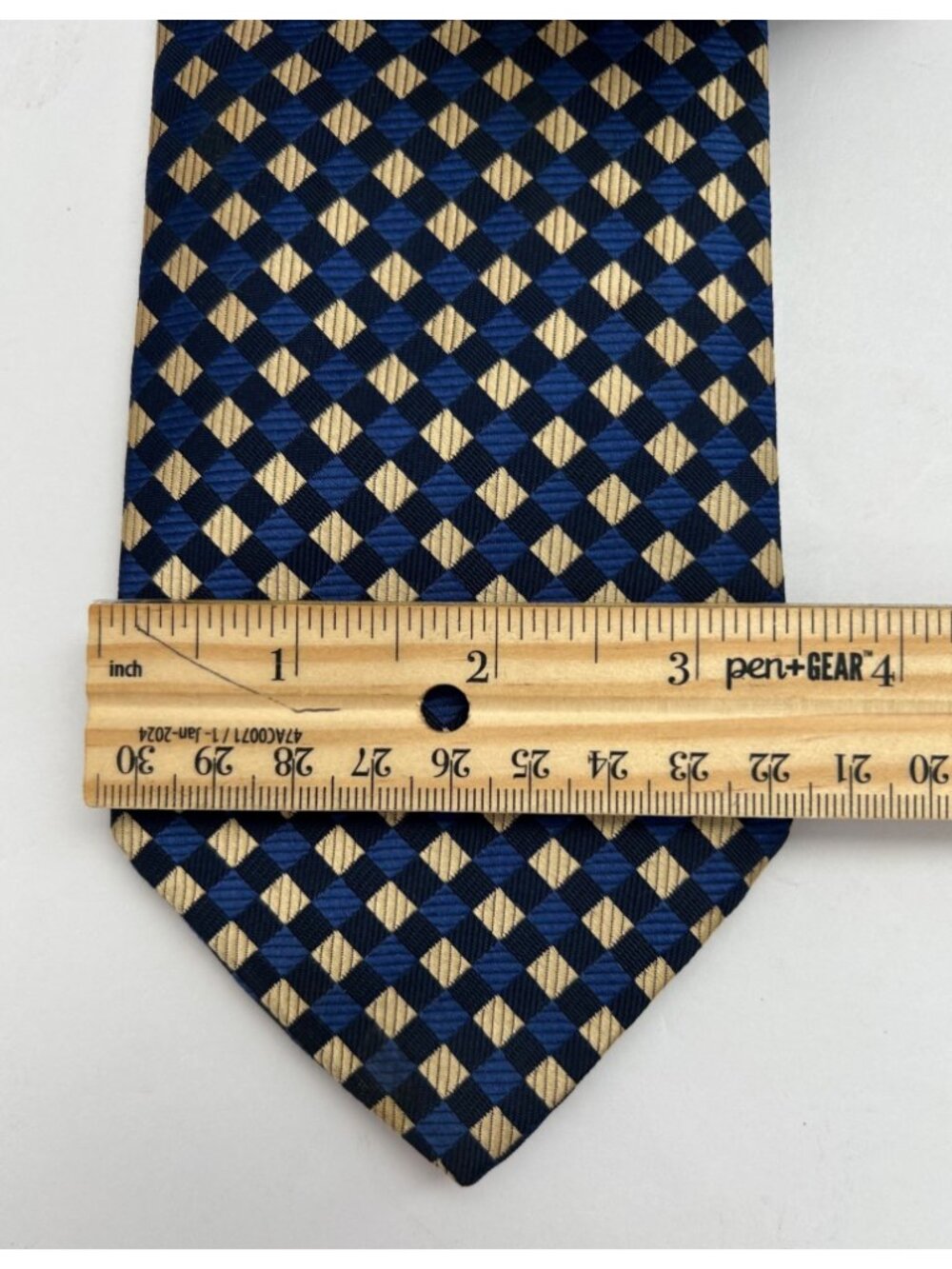 2 VTG Tommy Hilfiger Men's Silk Ties Two-Tone Geometric Blue Red Golden-Yellow - Picture 3 of 8